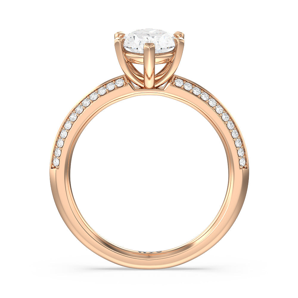 Oval Cut Fine Line 6 Claw Knife Edge Engagement Ring with Lab Grown Diamond in 14KT Rose Gold view 2

