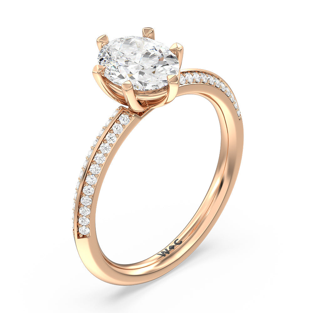 Oval Cut Fine Line 6 Claw Knife Edge Engagement Ring with Lab Grown Diamond in 14KT Rose Gold view 3
