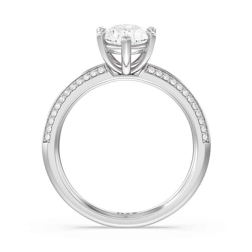 Oval Cut Fine Line 6 Claw Knife Edge Engagement Ring with Lab Grown Diamond in 14KT Platinum view 2
