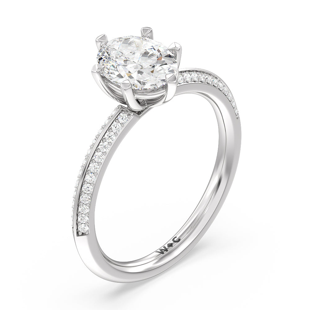 Oval Cut Fine Line 6 Claw Knife Edge Engagement Ring with Lab Grown Diamond in 14KT Platinum view 3
