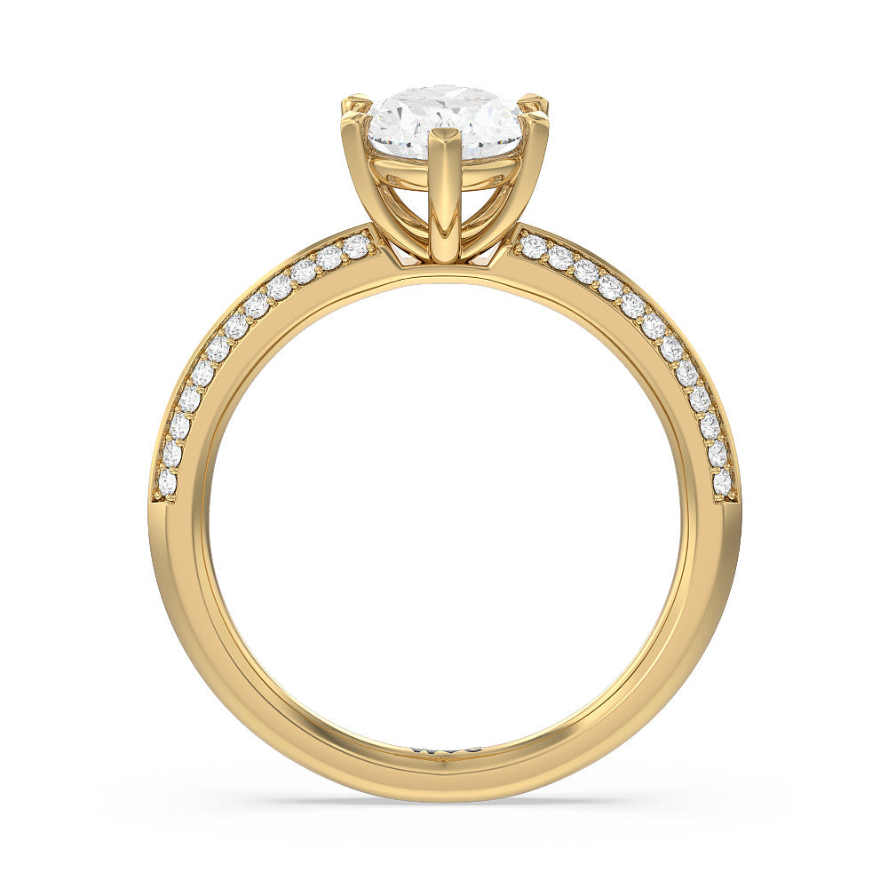 Oval Cut Fine Line 6 Claw Knife Edge Engagement Ring with Lab Grown Diamond in 14KT Yellow Gold view 2
