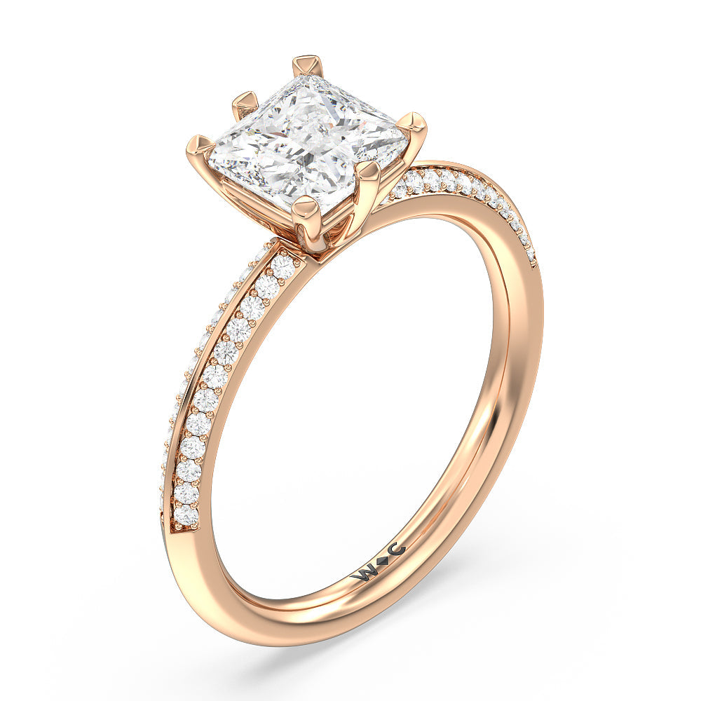 Princess Cut Fine Line 6 Claw Knife Edge Engagement Ring with Lab Grown Diamond in 14KT Rose Gold view 3
