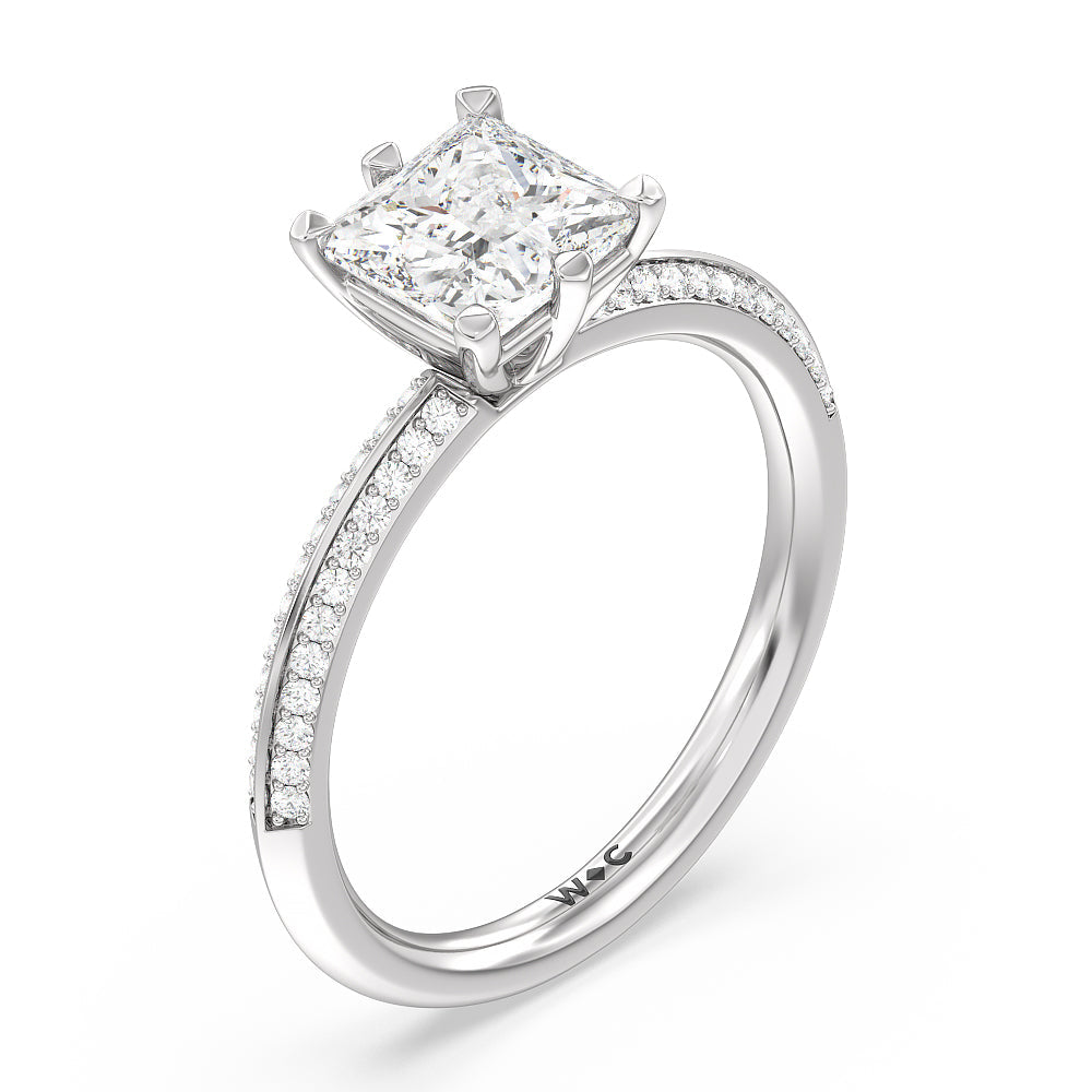 Princess Cut Fine Line 6 Claw Knife Edge Engagement Ring with Lab Grown Diamond in 14KT Platinum view 3
