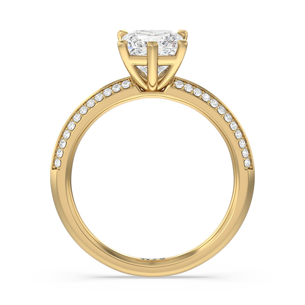 Princess Cut Fine Line 6 Claw Knife Edge Engagement Ring with Lab Grown Diamond in 14KT Yellow Gold view 2
