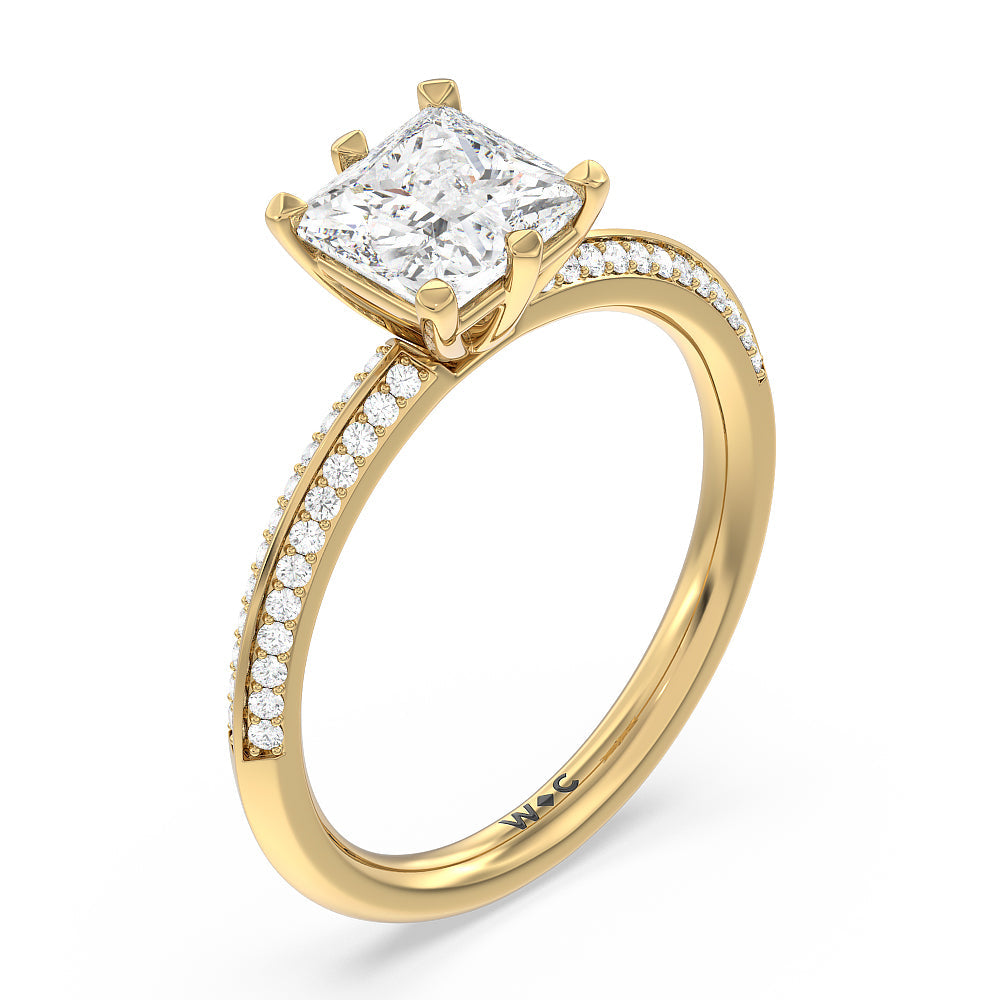 Princess Cut Fine Line 6 Claw Knife Edge Engagement Ring with Lab Grown Diamond in 14KT Yellow Gold view 3
