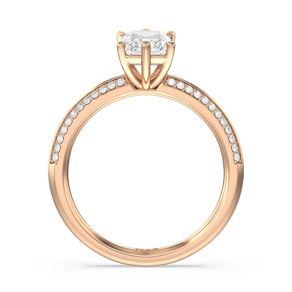 Radiant Cut Fine Line 6 Claw Knife Edge Engagement Ring with Lab Grown Diamond in 14KT Rose Gold view 2
