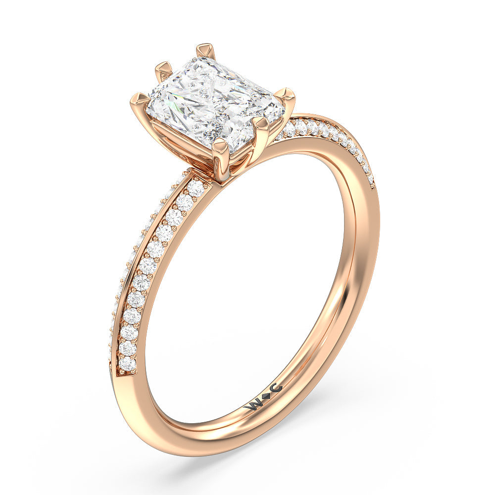 Radiant Cut Fine Line 6 Claw Knife Edge Engagement Ring with Lab Grown Diamond in 14KT Rose Gold view 3
