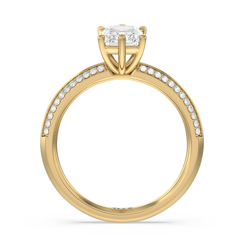 Radiant Cut Fine Line 6 Claw Knife Edge Engagement Ring with Lab Grown Diamond in 14KT Yellow Gold view 2
