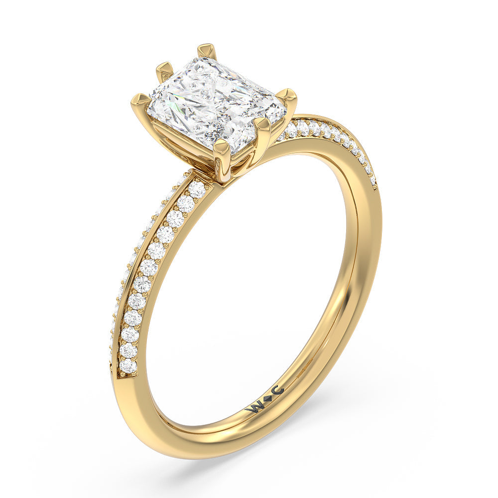 Radiant Cut Fine Line 6 Claw Knife Edge Engagement Ring with Lab Grown Diamond in 14KT Yellow Gold view 3

