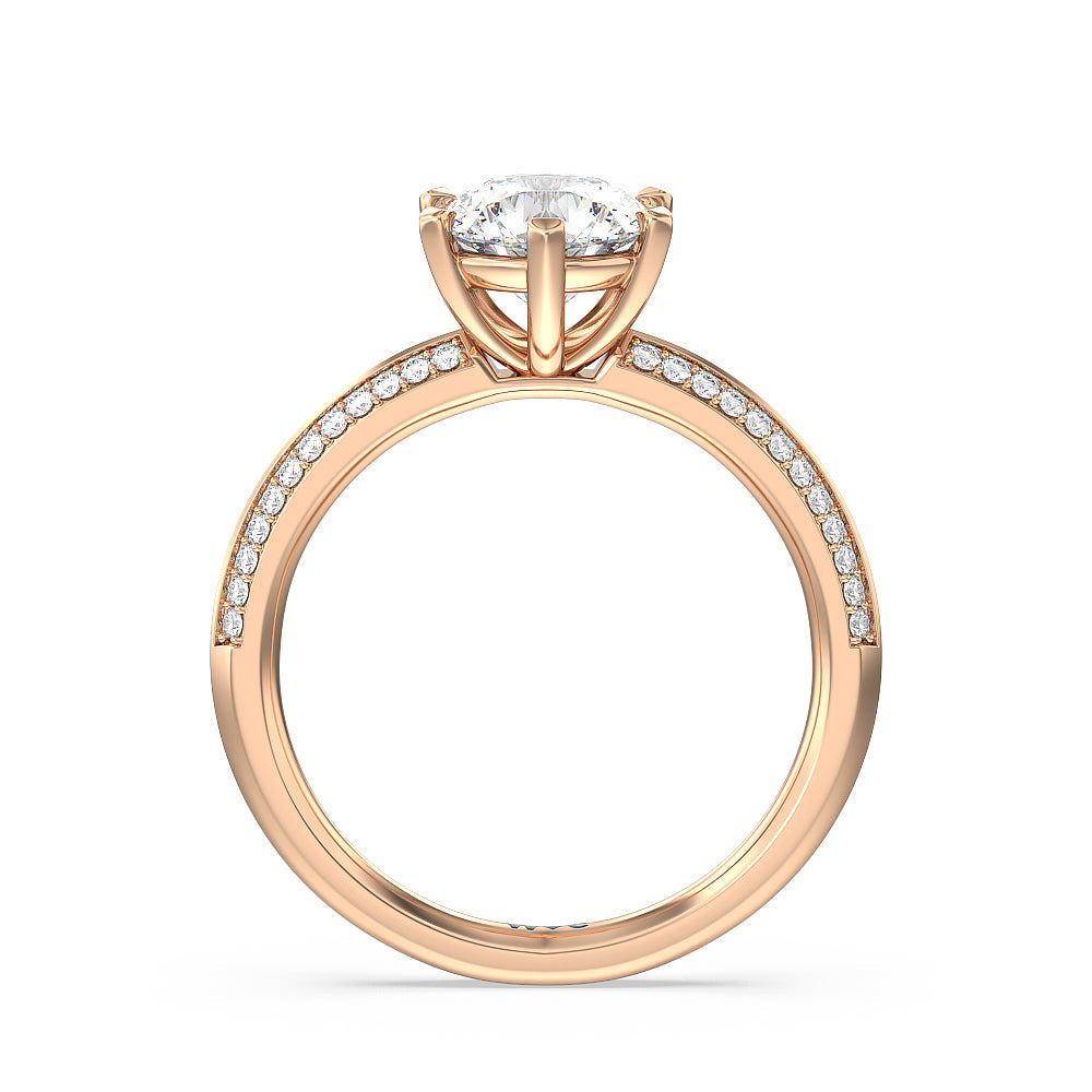Round Cut Fine Line 6 Claw Knife Edge Engagement Ring with Lab Grown Diamond in 14KT Rose Gold view 2
