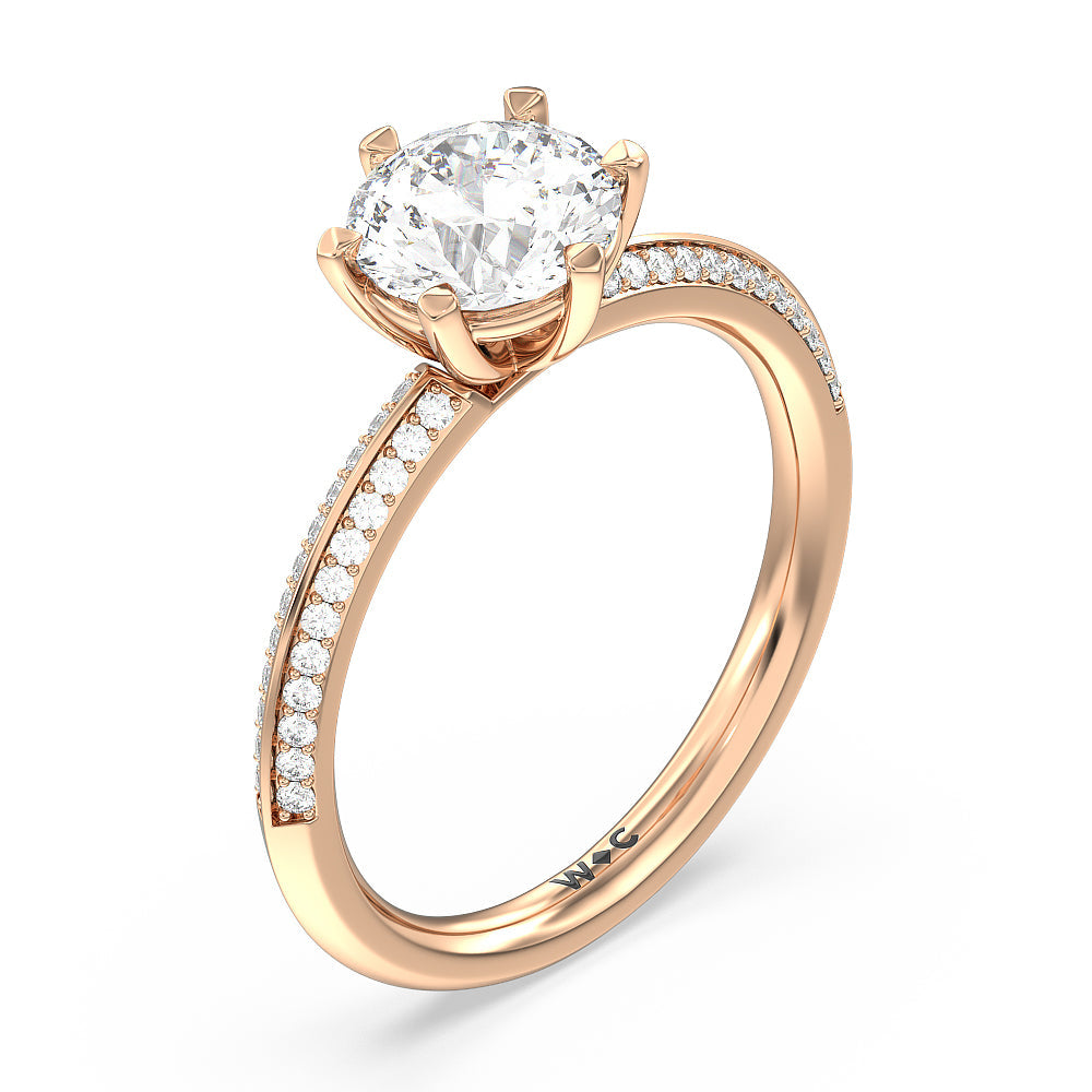 Round Cut Fine Line 6 Claw Knife Edge Engagement Ring with Lab Grown Diamond in 14KT Rose Gold view 3
