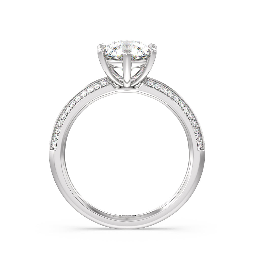 Round Cut Fine Line 6 Claw Knife Edge Engagement Ring with Lab Grown Diamond in 14KT Platinum view 2
