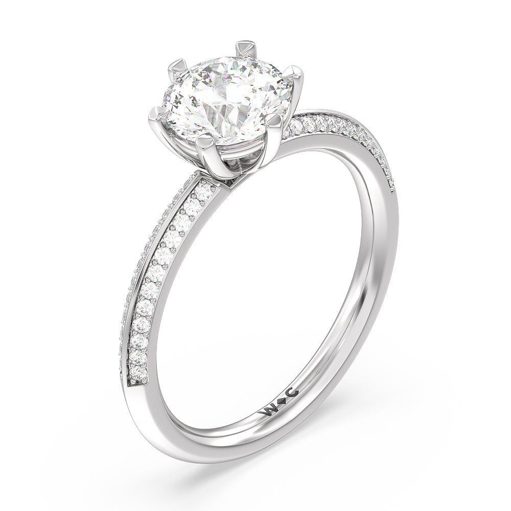 Round Cut Fine Line 6 Claw Knife Edge Engagement Ring with Lab Grown Diamond in 14KT Platinum view 3
