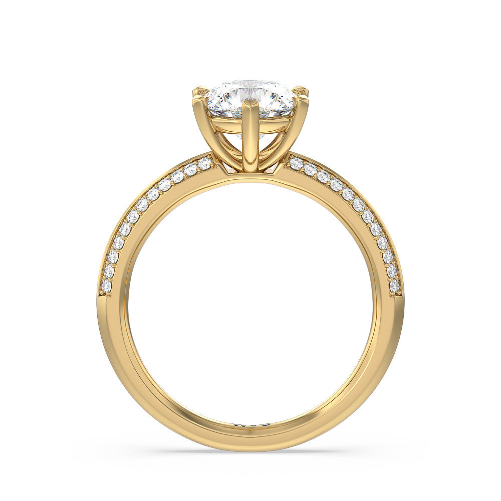 Round Cut Fine Line 6 Claw Knife Edge Engagement Ring with Lab Grown Diamond in 14KT Yellow Gold view 2
