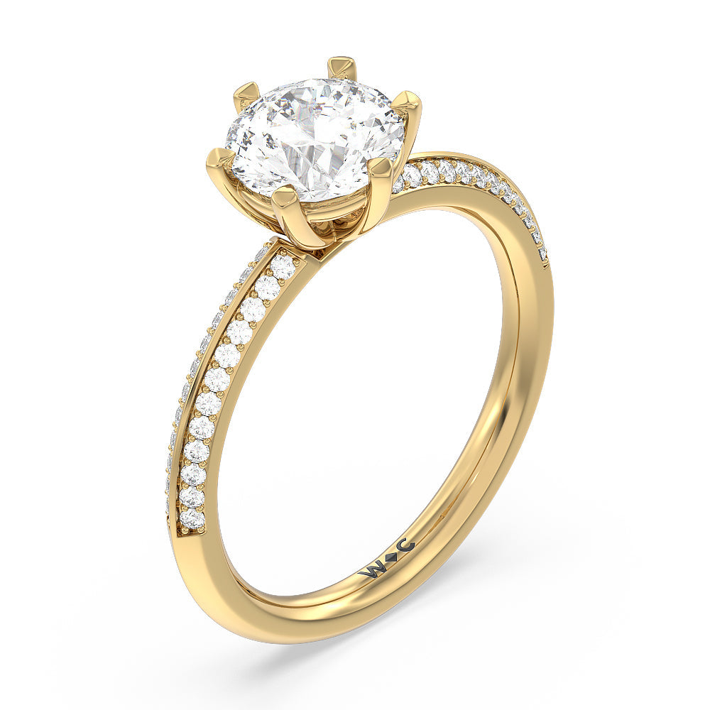 Round Cut Fine Line 6 Claw Knife Edge Engagement Ring with Lab Grown Diamond in 14KT Yellow Gold view 3
