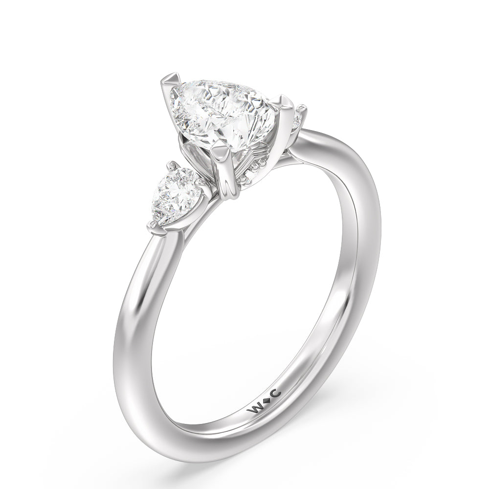 Fine Line Pear Three Stone Engagement Ring with Pear Cut Diamond in 14KT Platinum view 3
