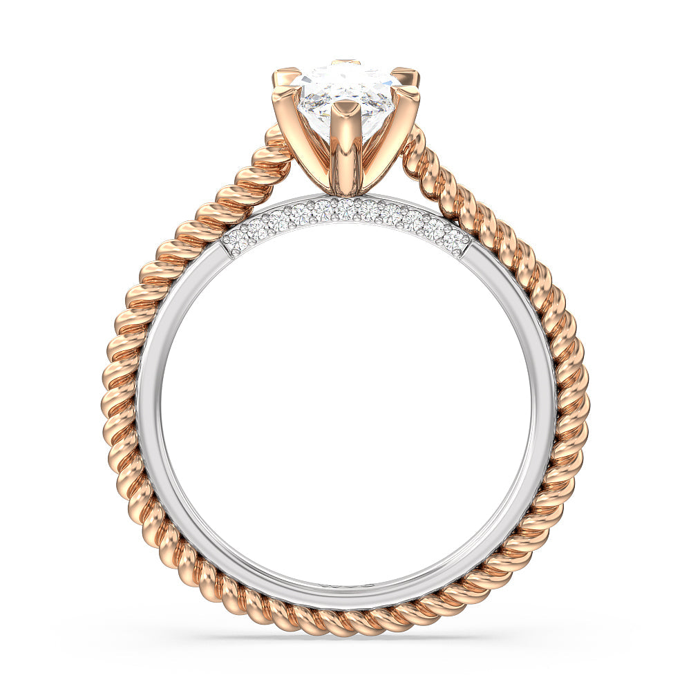 6 Claw Rope Fine Line Engagement Ring with Marquise Cut Diamond in 14KT White & Rose Gold view 2
