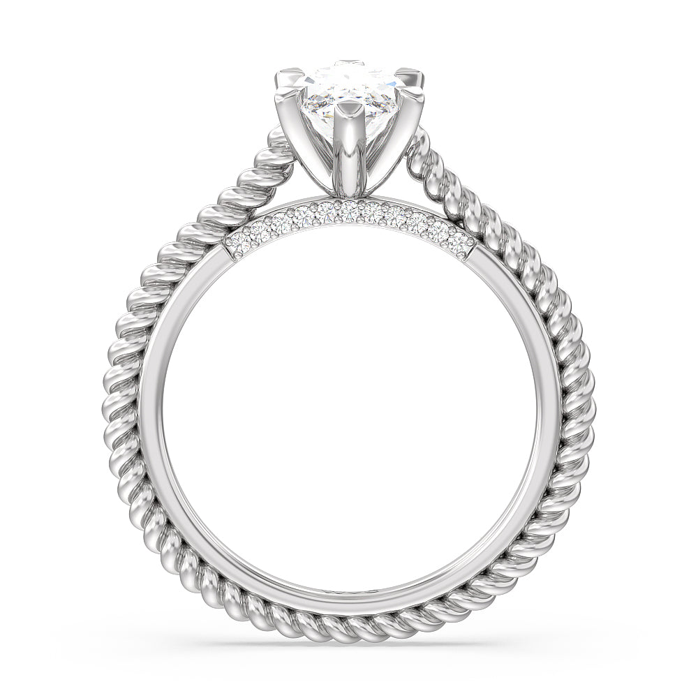 6 Claw Rope Fine Line Engagement Ring with Marquise Cut Diamond in 14KT Platinum view 2
