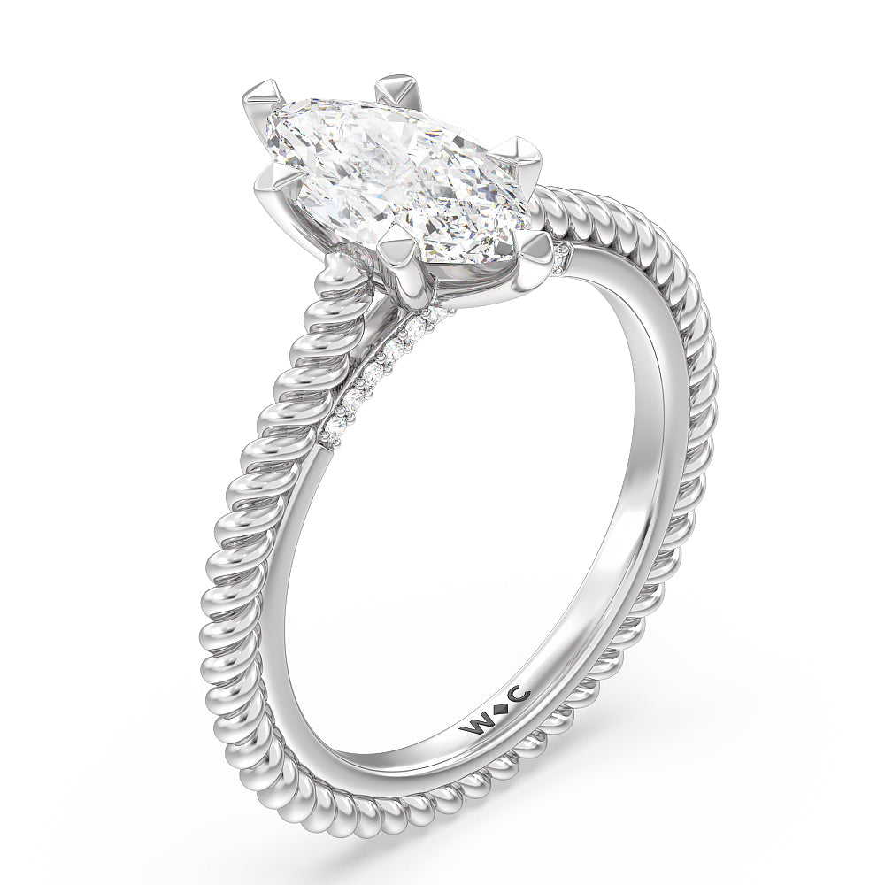 6 Claw Rope Fine Line Engagement Ring with Marquise Cut Diamond in 14KT Platinum view 3
