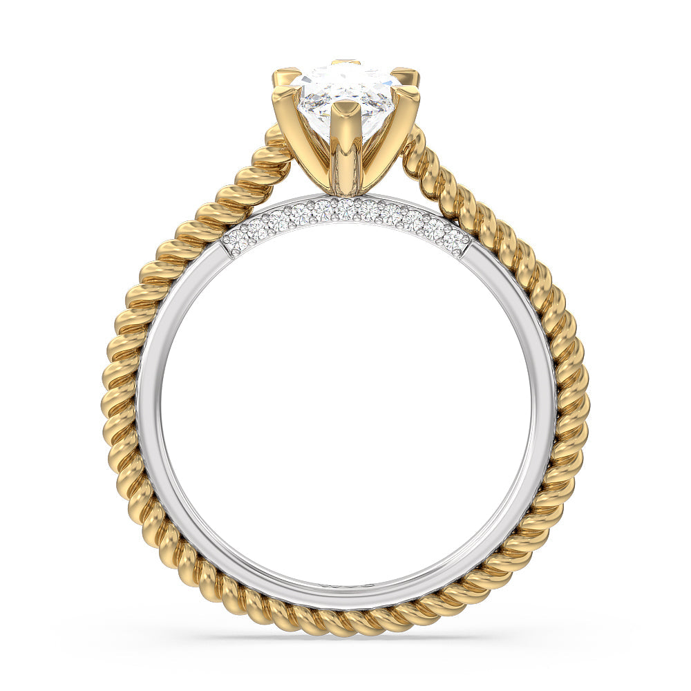 6 Claw Rope Fine Line Engagement Ring with Marquise Cut Diamond in 14KT White & Yellow Gold view 2
