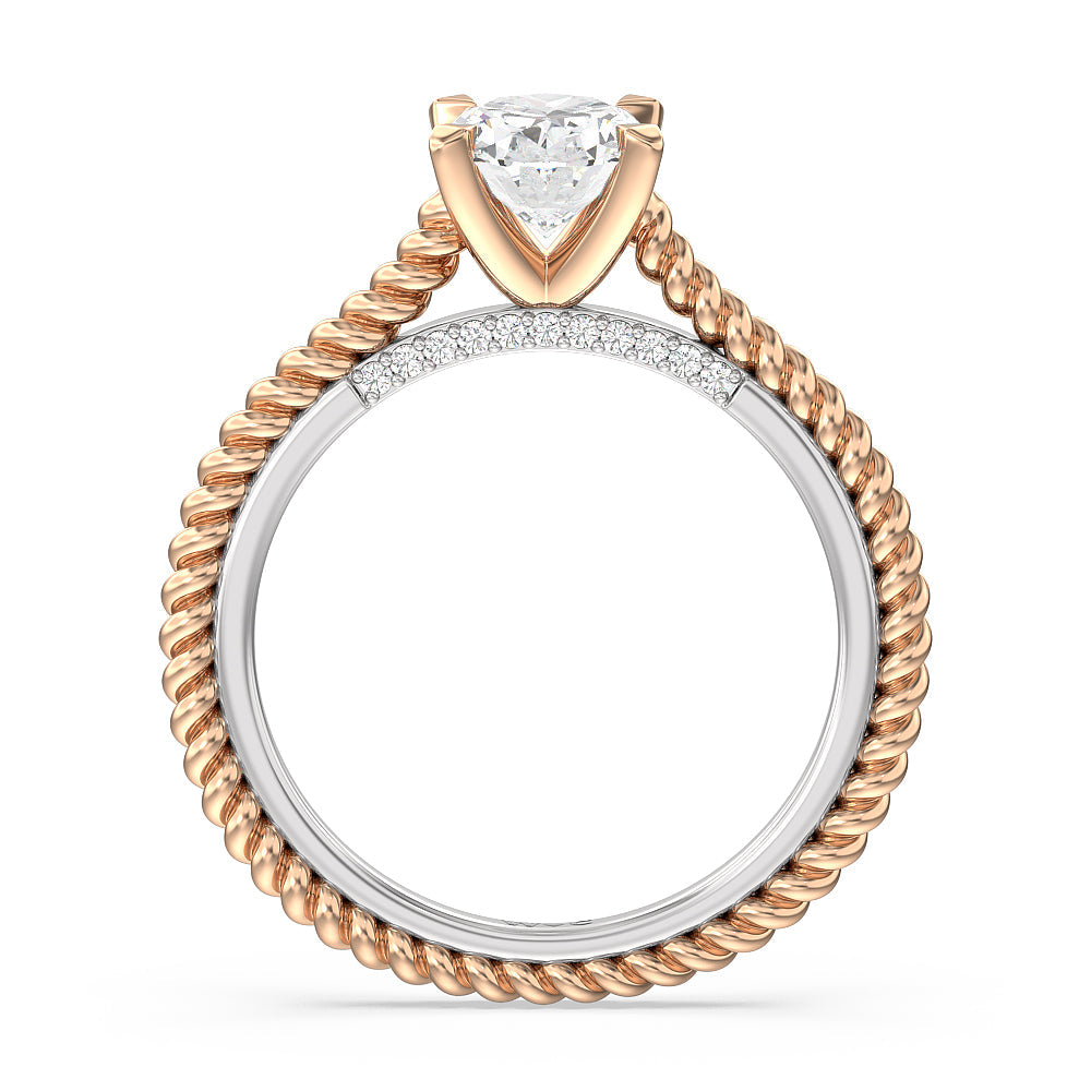 6 Claw Rope Fine Line Engagement Ring with Oval Cut Diamond in 14KT White & Rose Gold view 2
