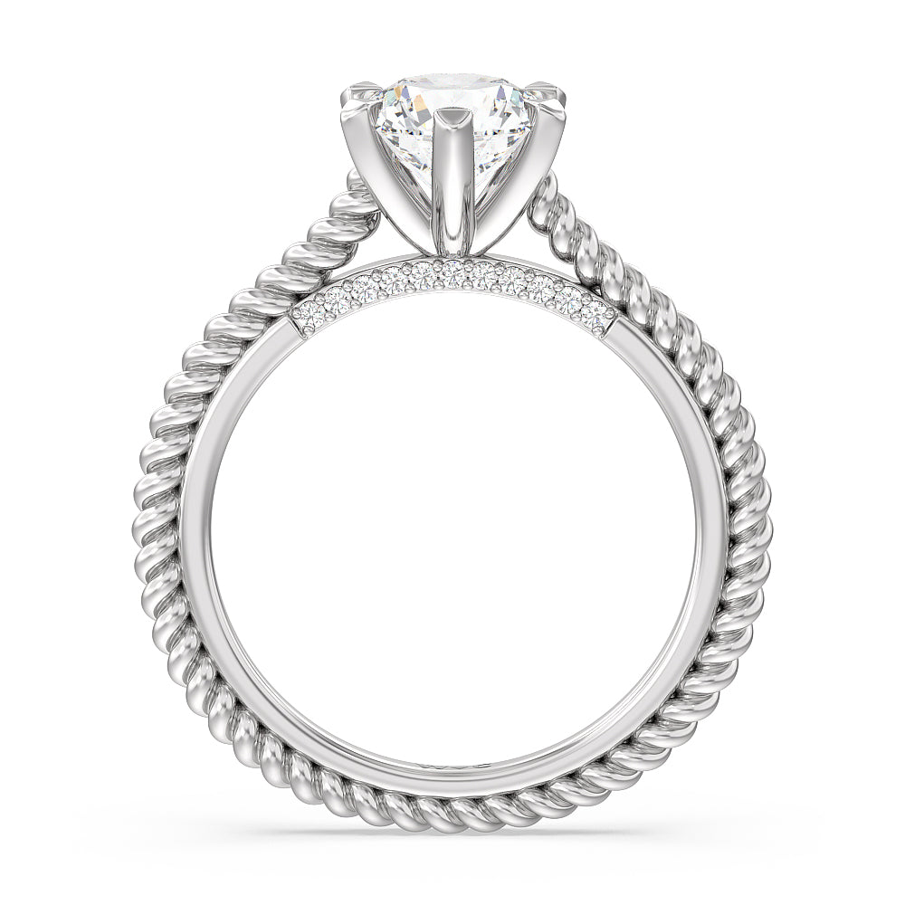 6 Claw Rope Fine Line Engagement Ring with Round Cut Diamond in 14KT Platinum view 2
