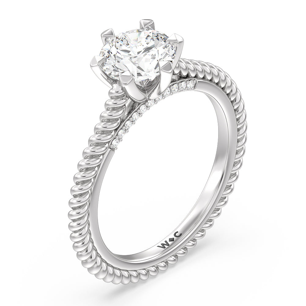 6 Claw Rope Fine Line Engagement Ring with Round Cut Diamond in 14KT Platinum view 3
