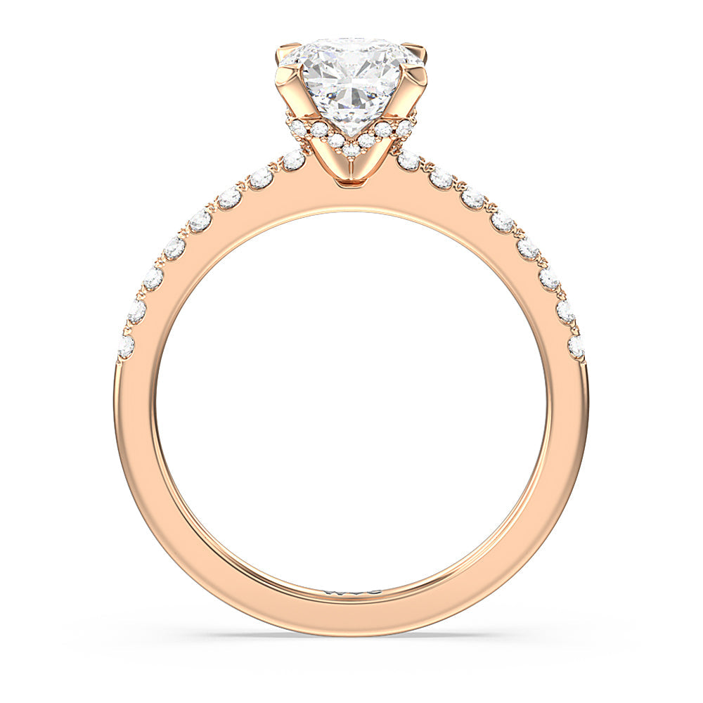 Cushion Cut Petite Pave Chevron Hidden Halo Engagement  Ring with Lab Grown Diamond in 14KT Rose Gold view 2

