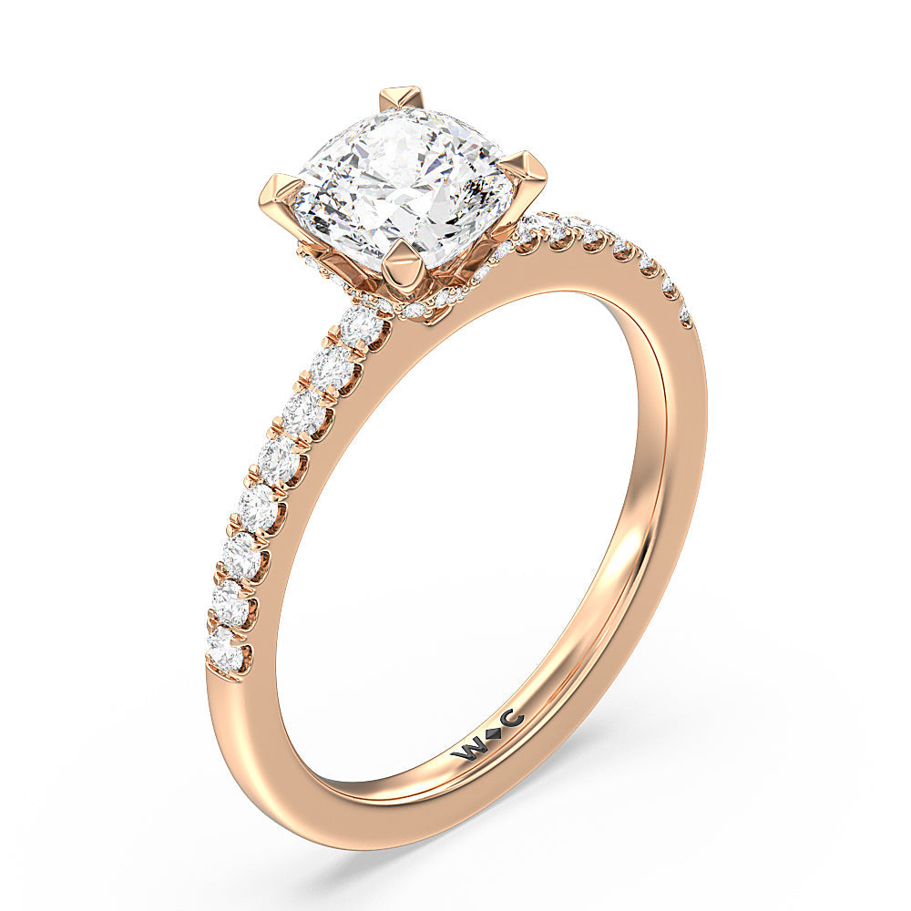 Cushion Cut Petite Pave Chevron Hidden Halo Engagement  Ring with Lab Grown Diamond in 14KT Rose Gold view 3
