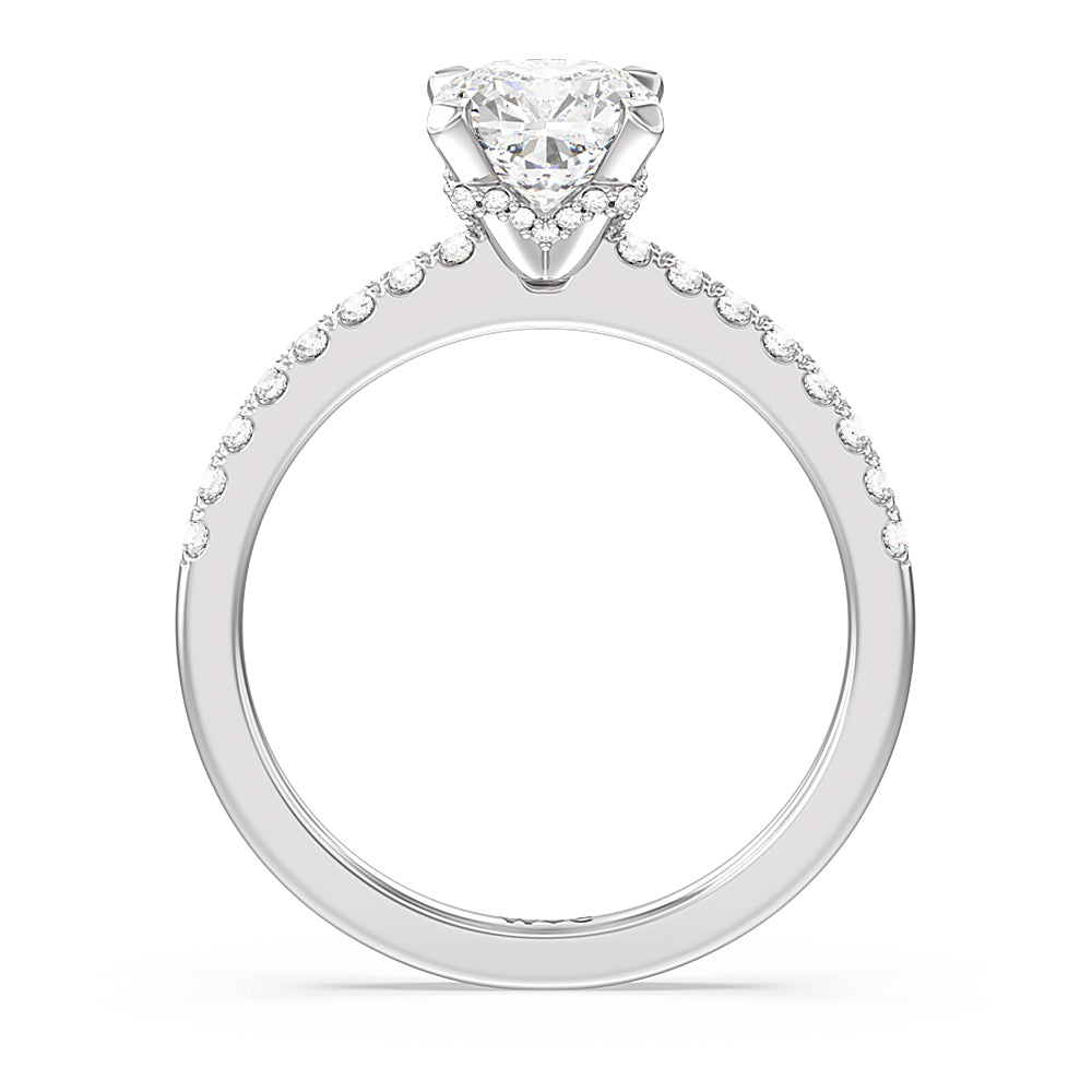 Cushion Cut Petite Pave Chevron Hidden Halo Engagement  Ring with Lab Grown Diamond in 14KT Platinum view 2
