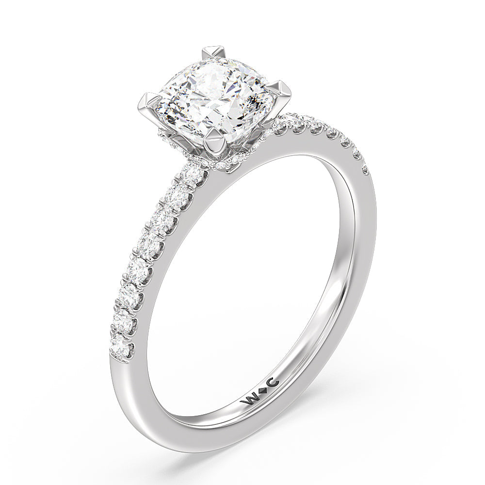 Cushion Cut Petite Pave Chevron Hidden Halo Engagement  Ring with Lab Grown Diamond in 14KT Platinum view 3
