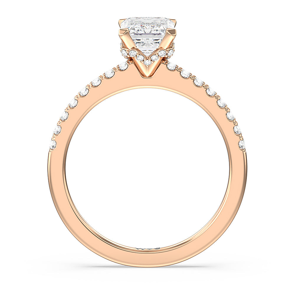 Emerald Cut Petite Pave Chevron Hidden Halo Engagement  Ring with Lab Grown Diamond in 14KT Rose Gold view 2
