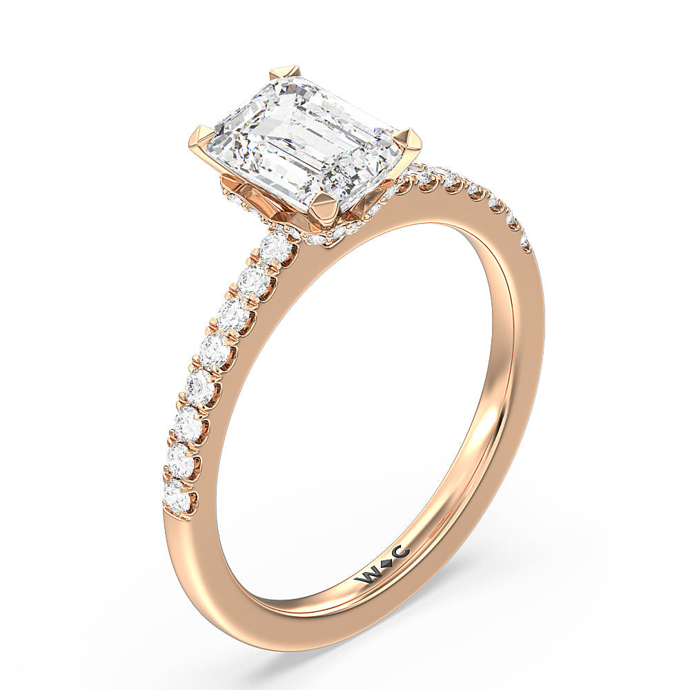Emerald Cut Petite Pave Chevron Hidden Halo Engagement  Ring with Lab Grown Diamond in 14KT Rose Gold view 3
