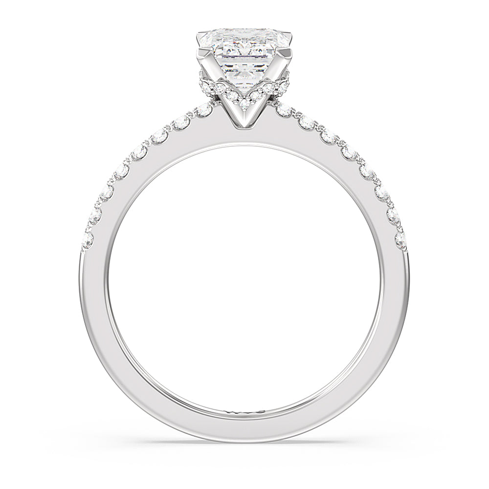 Emerald Cut Petite Pave Chevron Hidden Halo Engagement  Ring with Lab Grown Diamond in 14KT Platinum view 2
