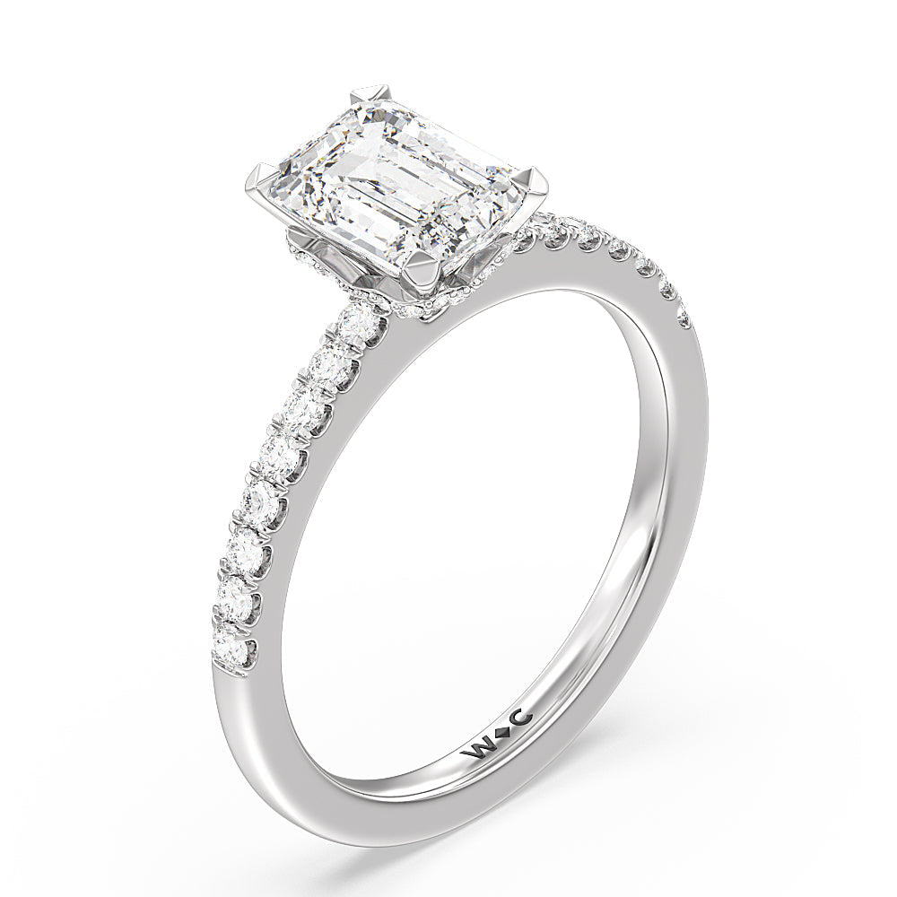 Emerald Cut Petite Pave Chevron Hidden Halo Engagement  Ring with Lab Grown Diamond in 14KT Platinum view 3
