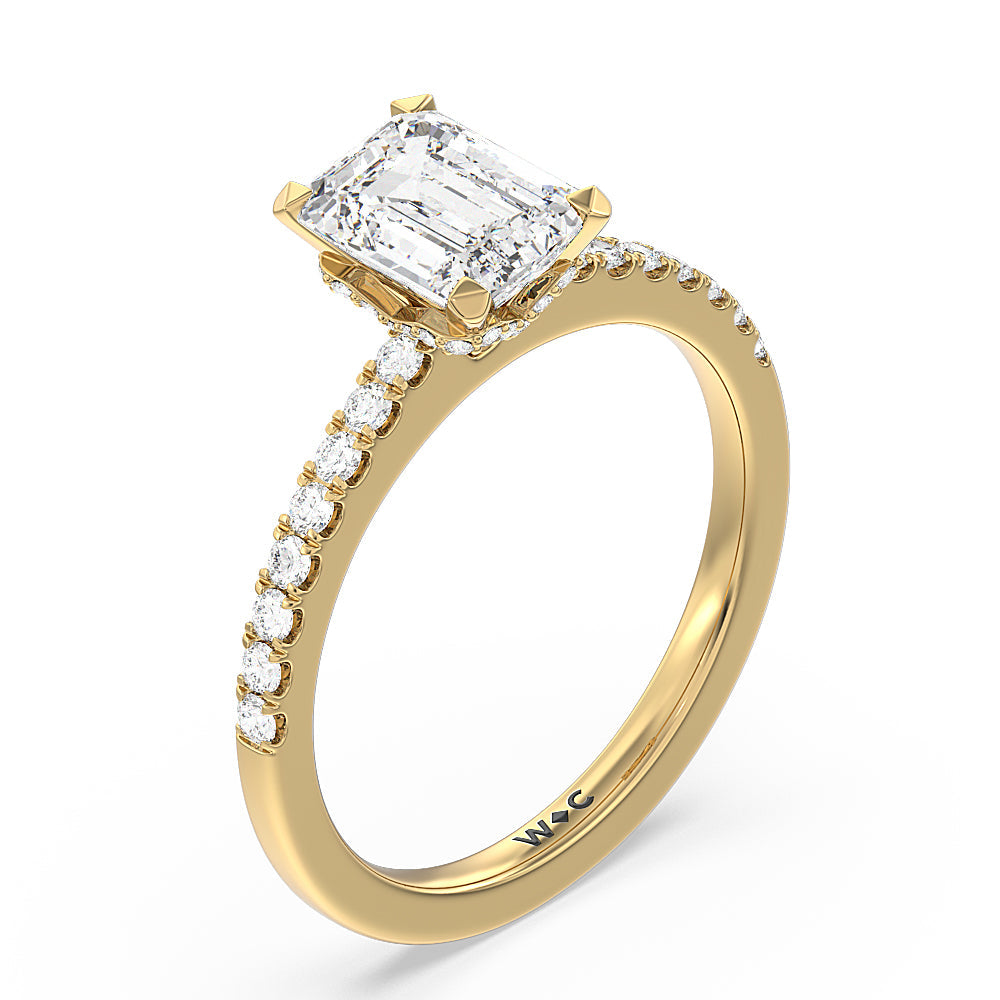 Emerald Cut Petite Pave Chevron Hidden Halo Engagement  Ring with Lab Grown Diamond in 14KT Yellow Gold view 3
