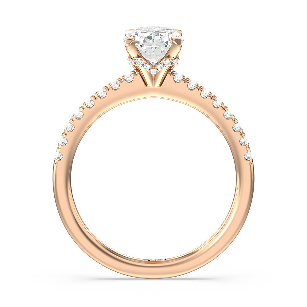Oval Cut Petite Pave Chevron Hidden Halo Engagement  Ring with Lab Grown Diamond in 14KT Rose Gold view 2
