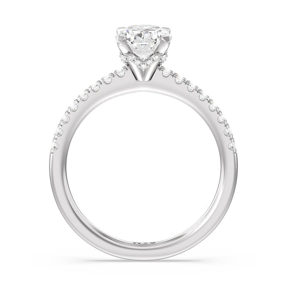 Oval Cut Petite Pave Chevron Hidden Halo Engagement  Ring with Lab Grown Diamond in 14KT Platinum view 2
