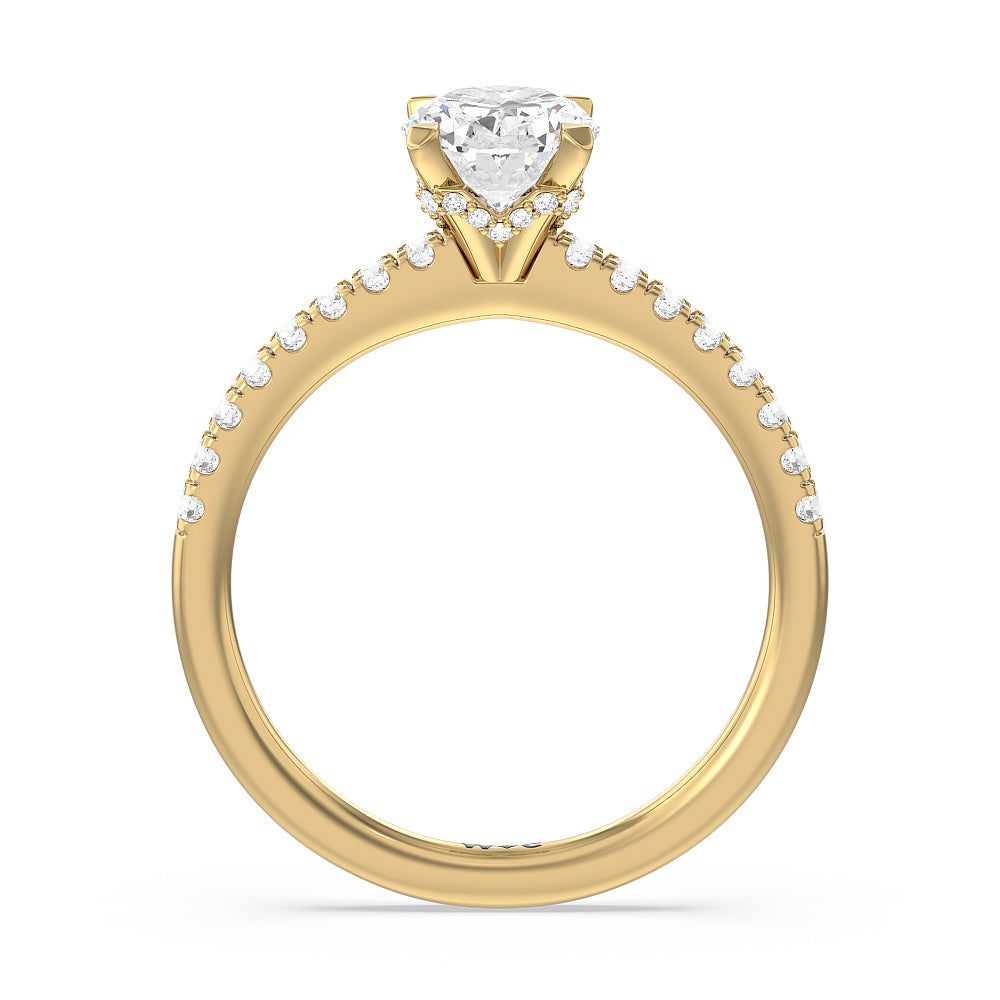 Oval Cut Petite Pave Chevron Hidden Halo Engagement  Ring with Lab Grown Diamond in 14KT Yellow Gold view 2
