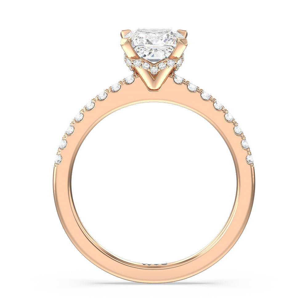 Princess Cut Petite Pave Chevron Hidden Halo Engagement  Ring with Lab Grown Diamond in 14KT Rose Gold view 2
