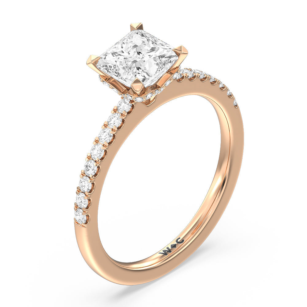 Princess Cut Petite Pave Chevron Hidden Halo Engagement  Ring with Lab Grown Diamond in 14KT Rose Gold view 3
