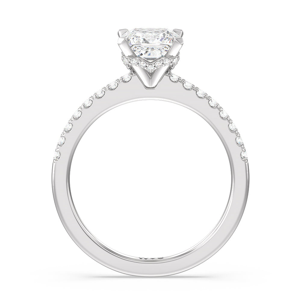 Princess Cut Petite Pave Chevron Hidden Halo Engagement  Ring with Lab Grown Diamond in 14KT Platinum view 2
