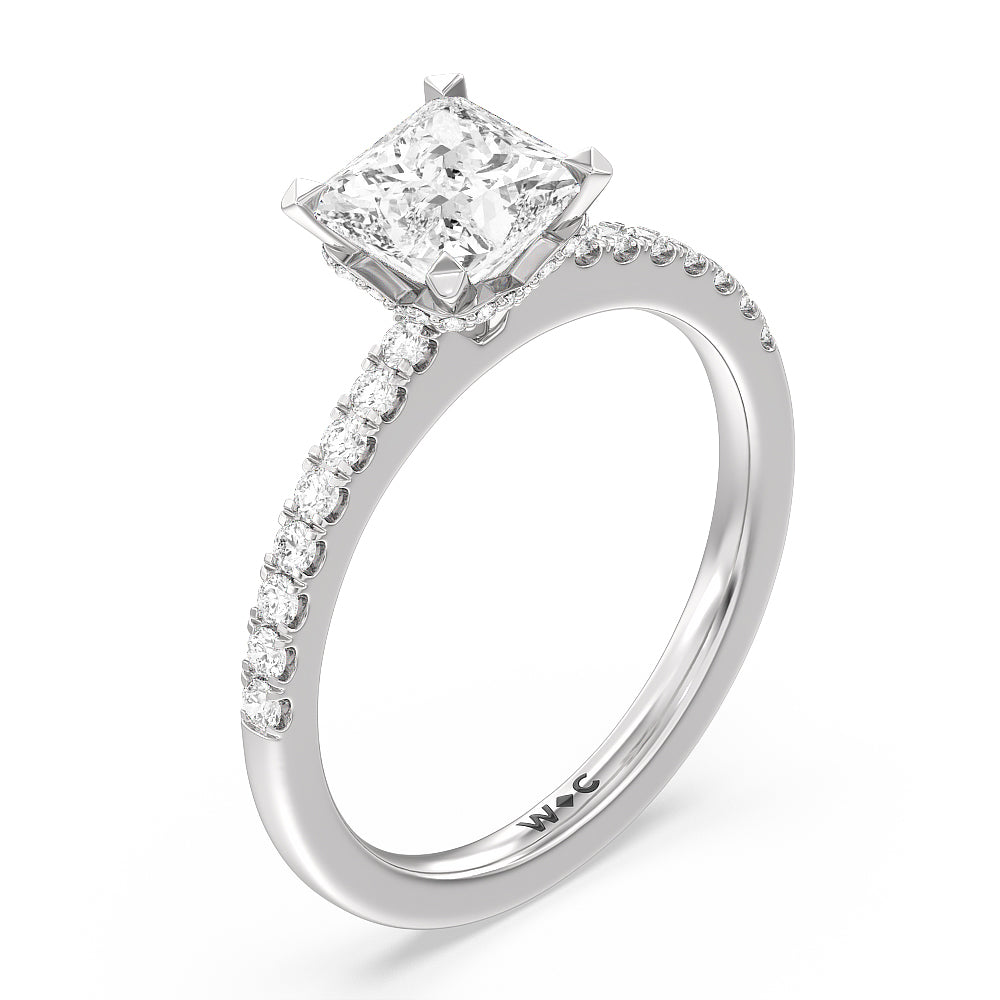 Princess Cut Petite Pave Chevron Hidden Halo Engagement  Ring with Lab Grown Diamond in 14KT Platinum view 3
