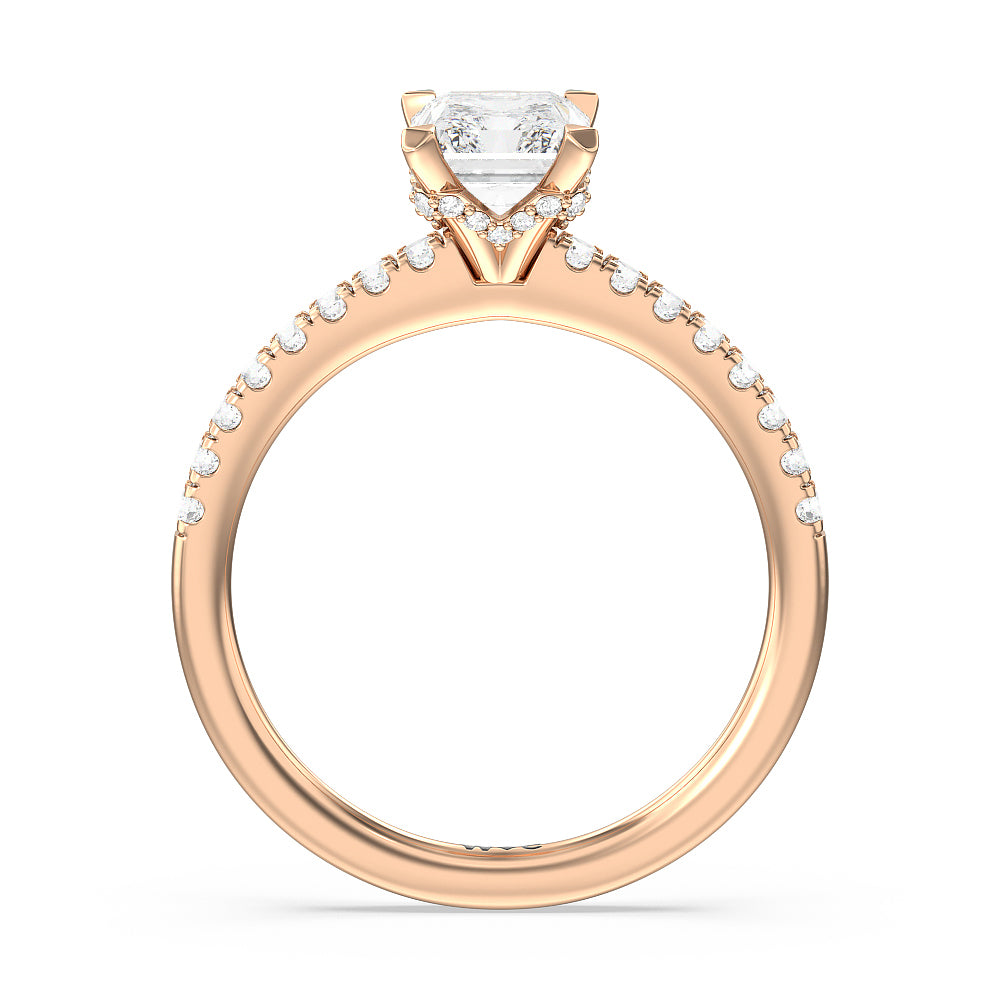 Radiant Cut Petite Pave Chevron Hidden Halo Engagement  Ring with Lab Grown Diamond in 14KT Rose Gold view 2
