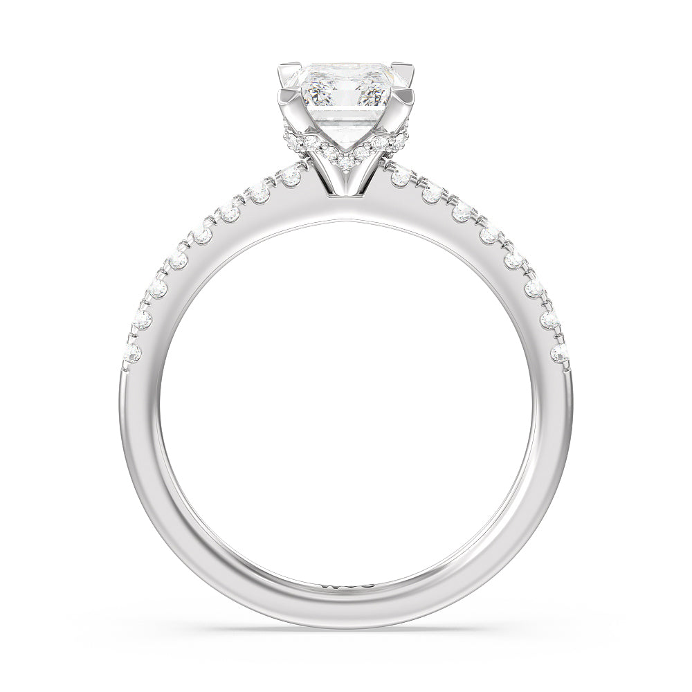 Radiant Cut Petite Pave Chevron Hidden Halo Engagement  Ring with Lab Grown Diamond in 14KT Platinum view 2

