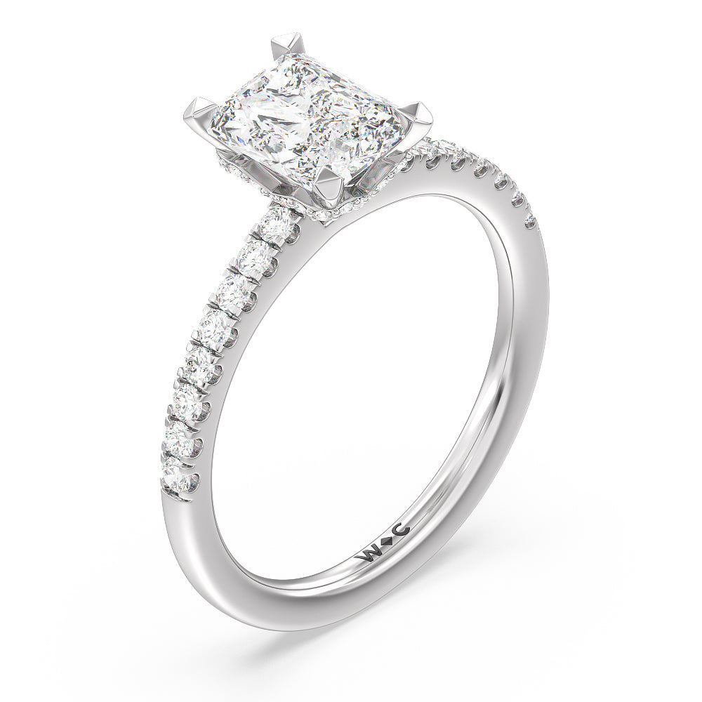 Radiant Cut Petite Pave Chevron Hidden Halo Engagement  Ring with Lab Grown Diamond in 14KT Platinum view 3
