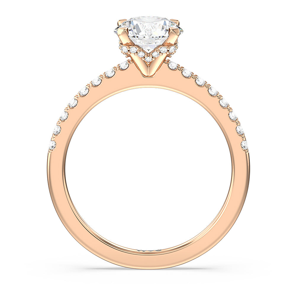 Round Cut Petite Pave Chevron Hidden Halo Engagement  Ring with Lab Grown Diamond in 14KT Rose Gold view 2
