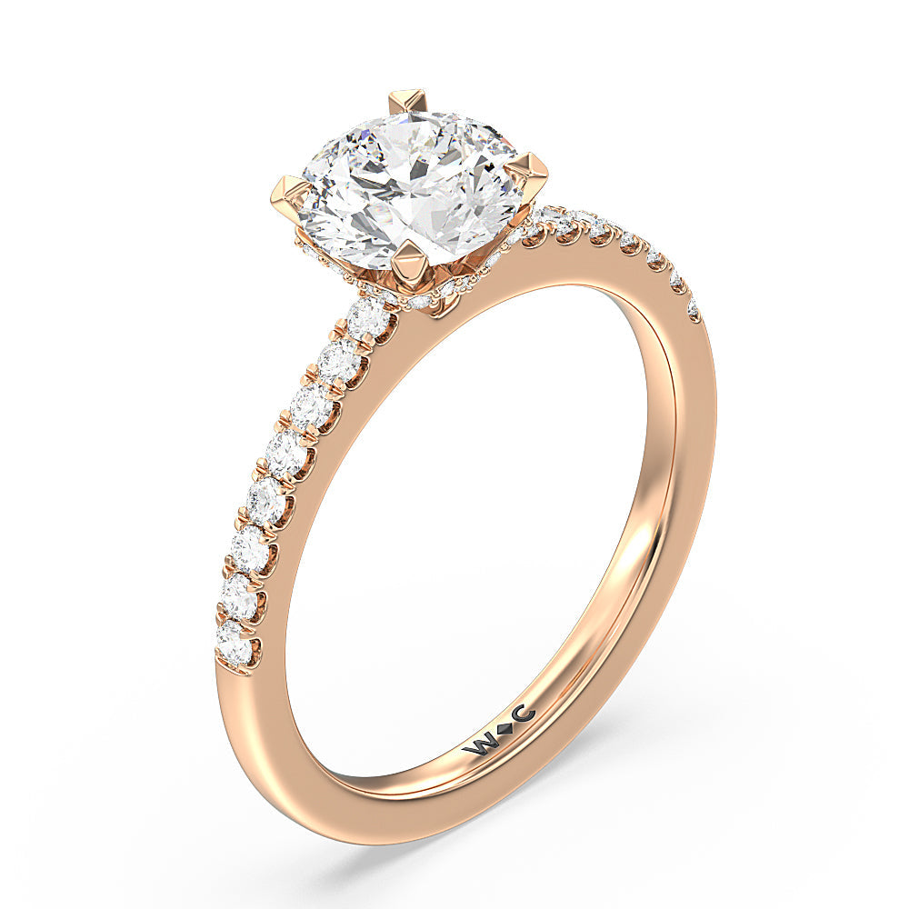 Round Cut Petite Pave Chevron Hidden Halo Engagement  Ring with Lab Grown Diamond in 14KT Rose Gold view 3
