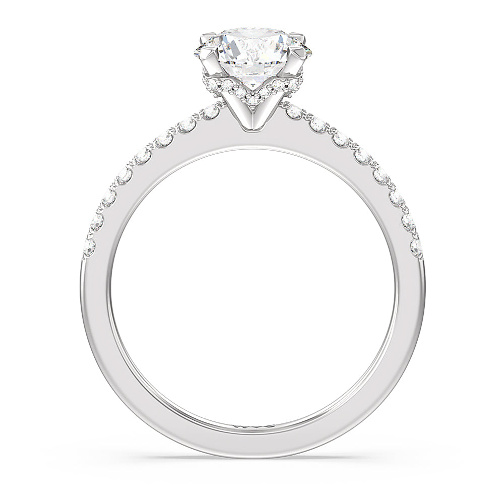 Round Cut Petite Pave Chevron Hidden Halo Engagement  Ring with Lab Grown Diamond in 14KT Platinum view 2
