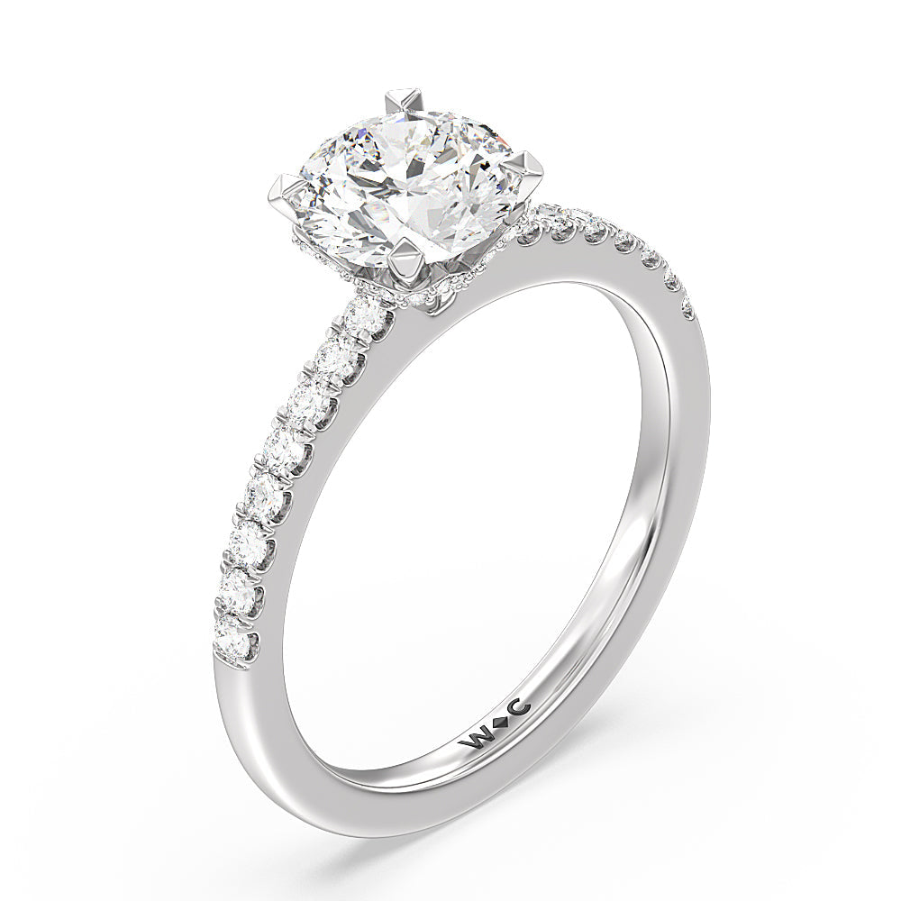 Round Cut Petite Pave Chevron Hidden Halo Engagement  Ring with Lab Grown Diamond in 14KT Platinum view 3
